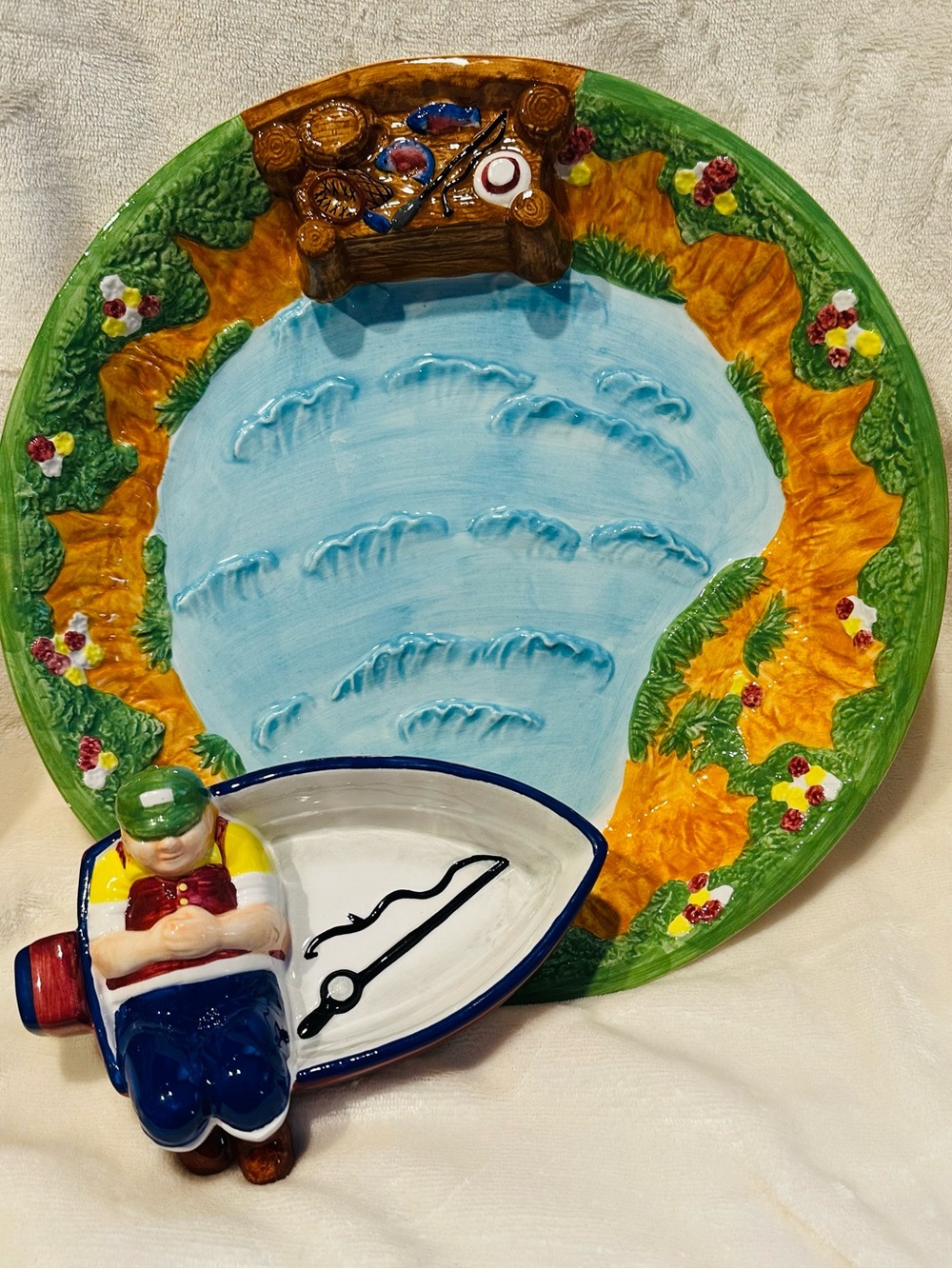 Cooks Club Design Fisherman Fish & Chips Serving Plate 3-D Fisher Party Man Cave